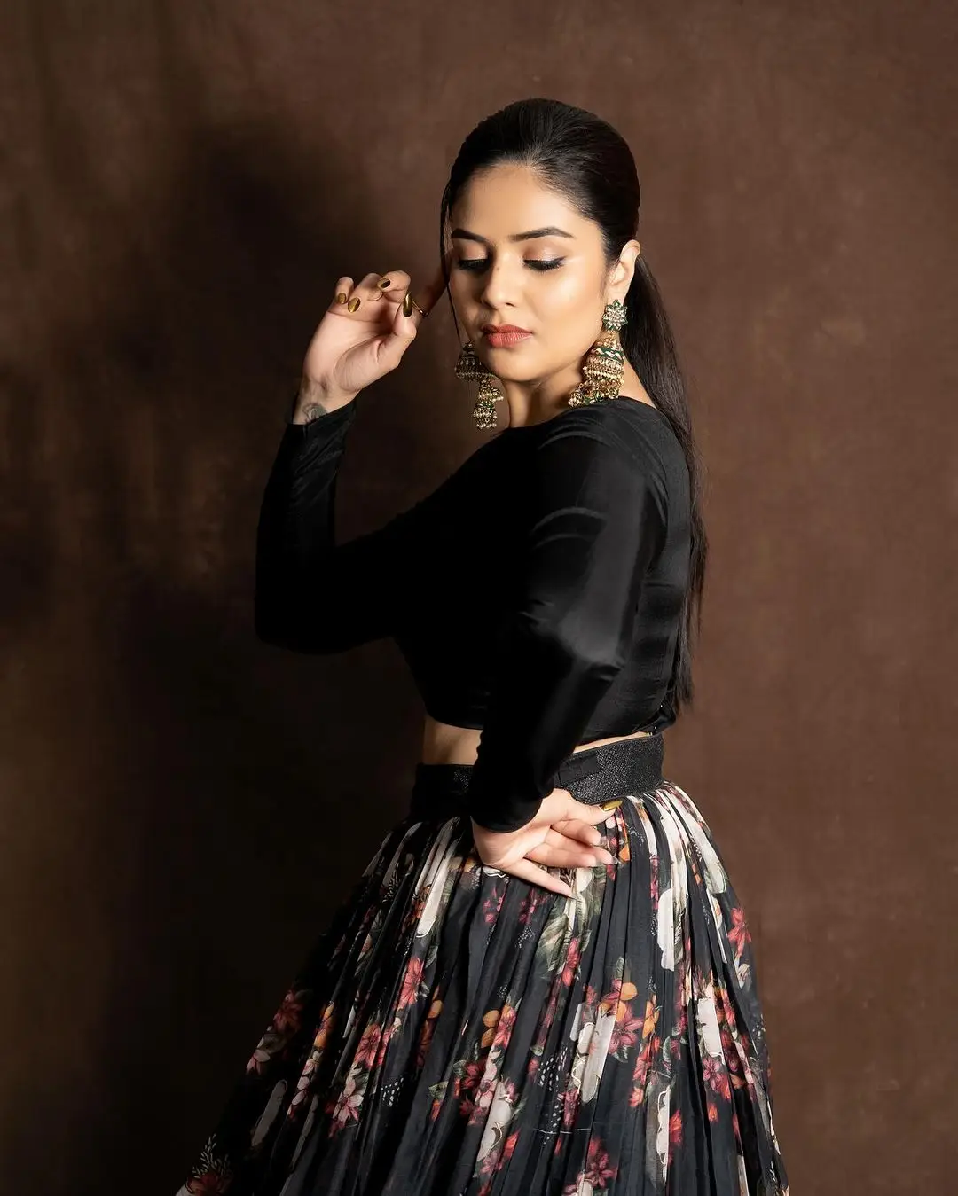 ETV Actress Sreemukhi in Black Lehenga Choli